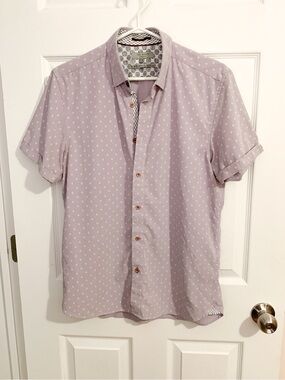 Ted Baker Men's Pale Lavender Short-Sleeve Printed Button-Down Shirt - size 3